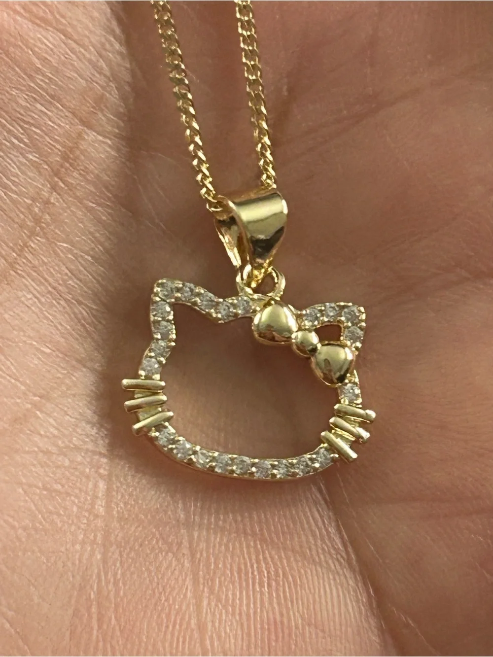 Gold Cat Silhouette Pendant Necklace for Pets - Sparkling Bow Accent